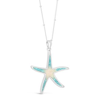 Sea-inspired jewelry design featuring a sterling silver starfish sea star, turquoise gradient, and your choice of sand or earth element on your desired chain.