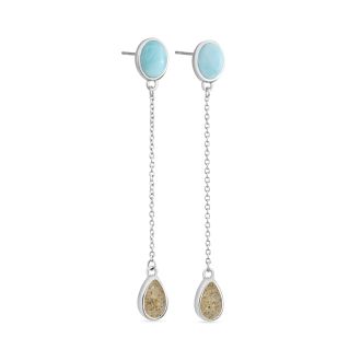 Stepping Stone - Chain Drop Earrings - Larimar & Sand