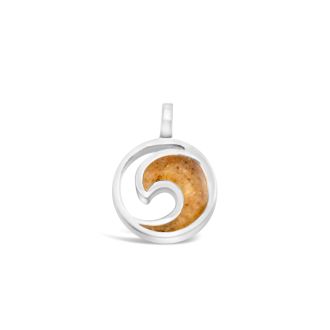 Sterling silver crescent wave shaped charm with customizable bezel featuring your favorite beach sand, stone, or earth element.