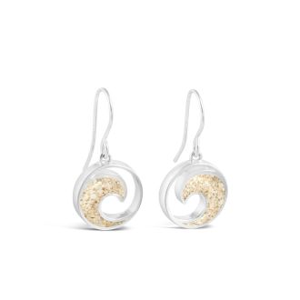 Crescent wave drop earrings made with sterling silver and beach sand, stones, or earth elements. Gorgeous wave jewelry to match any outfit.