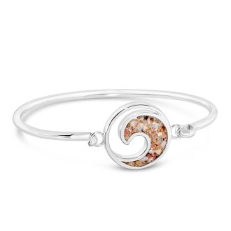 Nautical bracelet handcrafted with sterling silver featuring an ocean wave design and your choice of sand or element. Great simple yet elegant jewelry design for ocean aficionados and beach lovers.