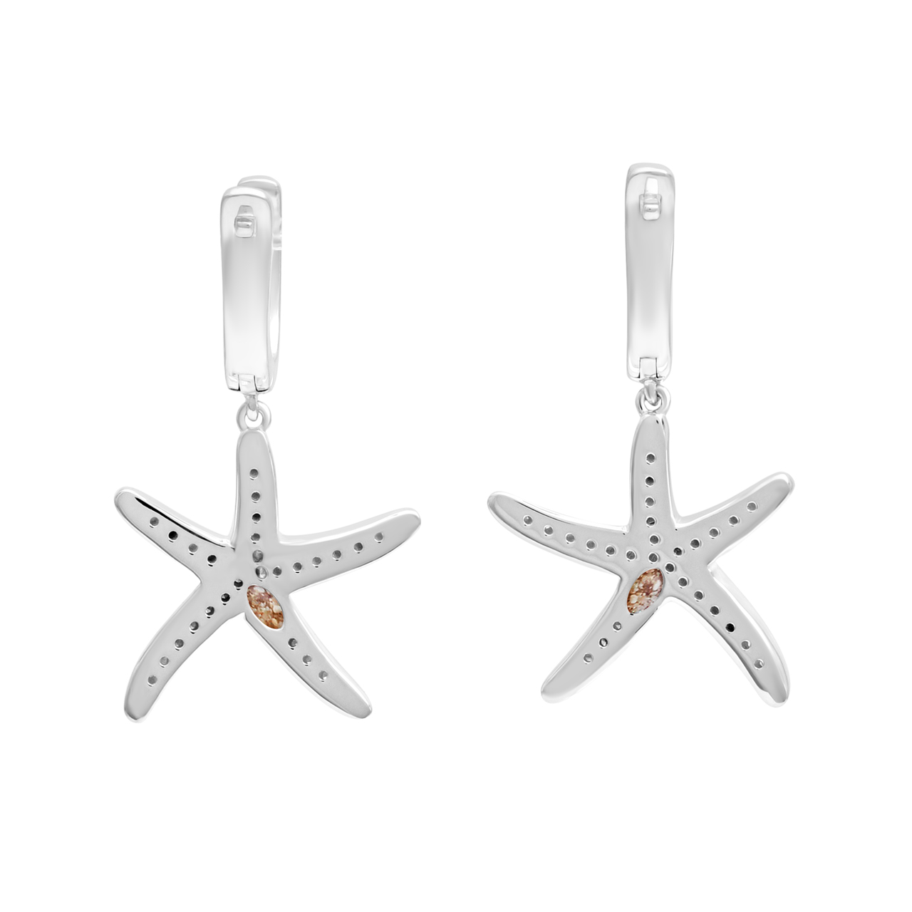Diamond Starfish Drop Earrings - Sterling