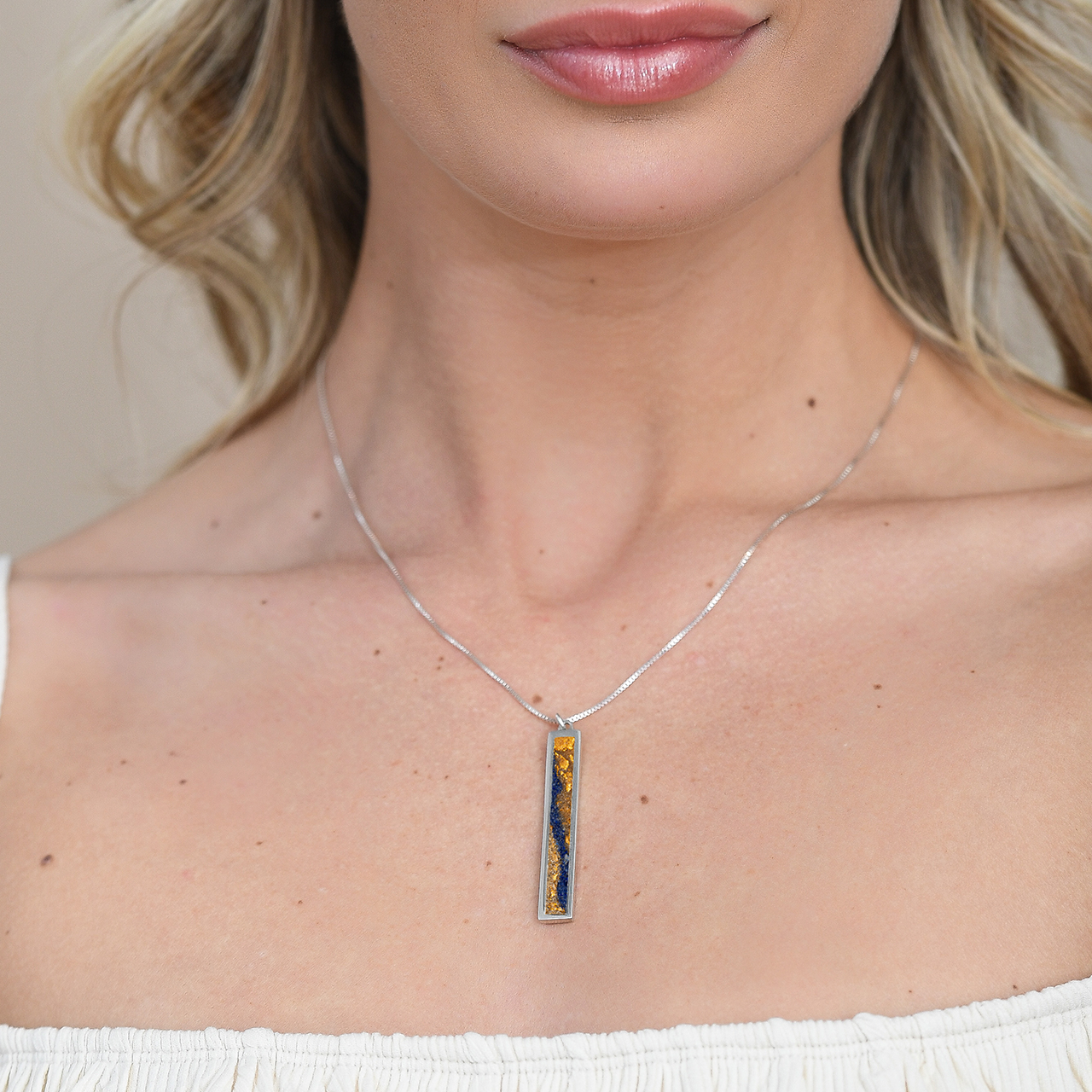 Sleek matte modern geometric bar Cleopatra Jewelry with Sacred Egyptian Sand and Lapis Lazuli from Dune Jewelry's Icon Collection