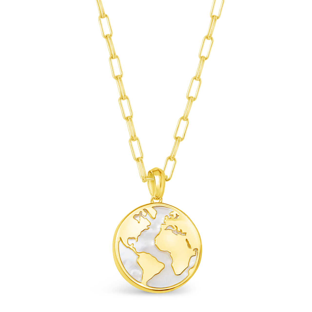 Globe Necklace World Traveler Mother of Pearl By Christine Kesteloo - 14k Gold Vermeil