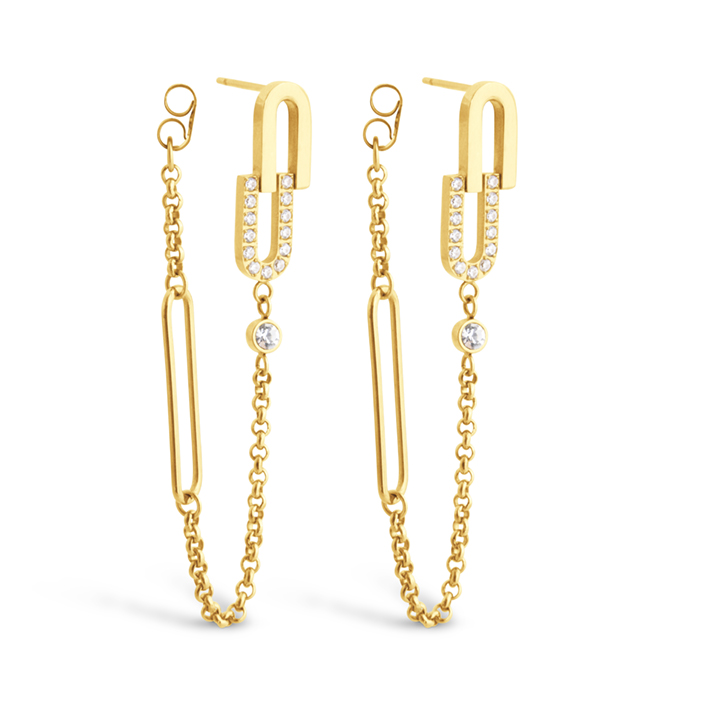 Mi Tesoro - Celestial Chain Link Drop Earrings - Gold