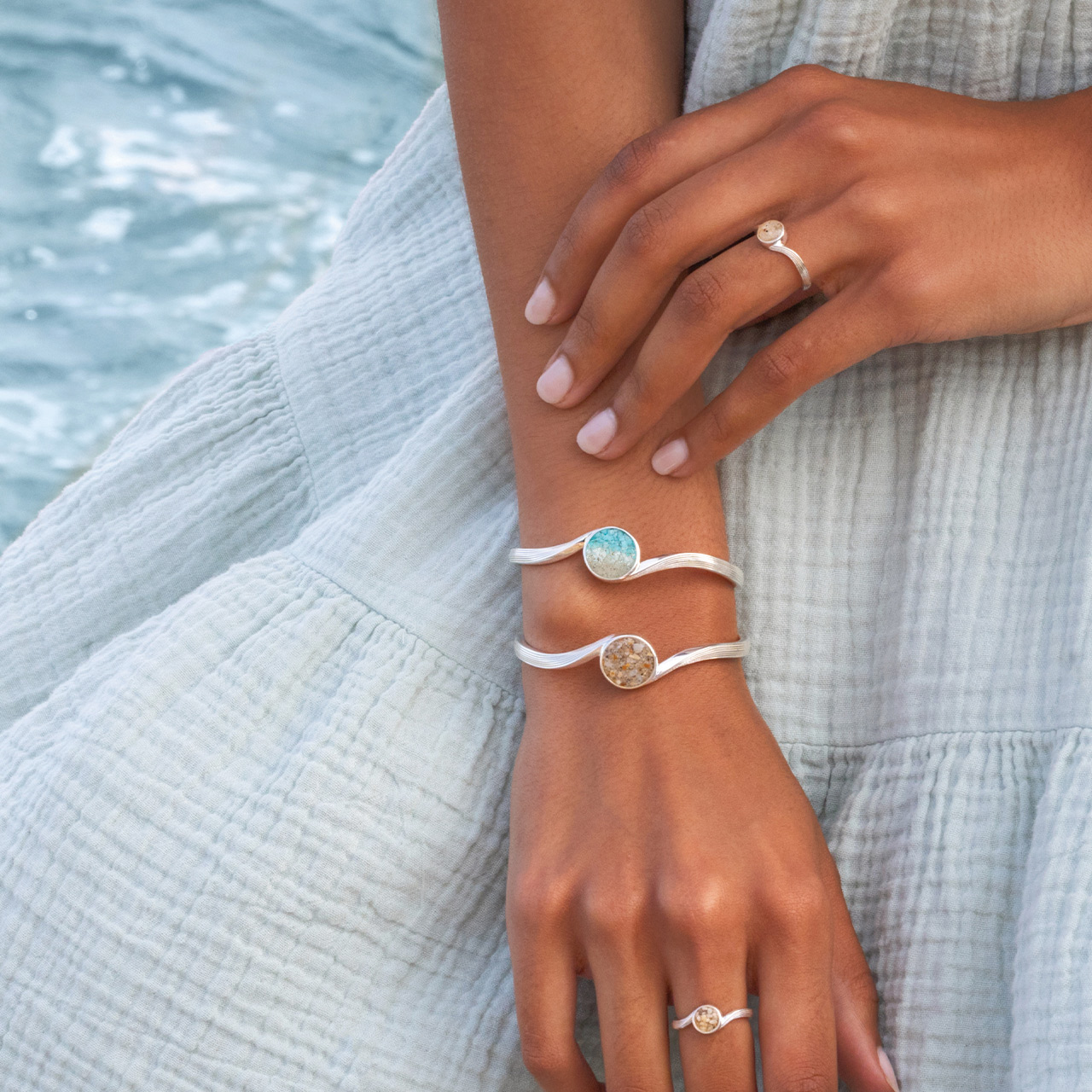 Ocean Waves Cuff Bracelet - Dune Silver