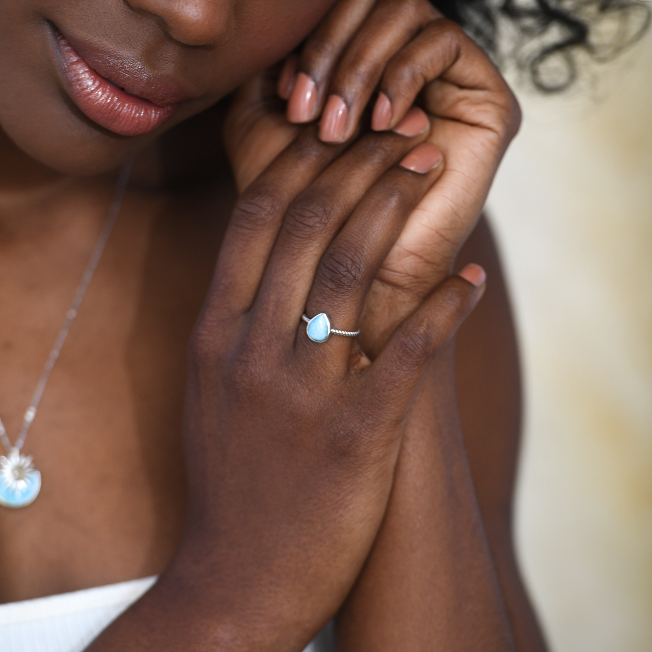 Rope Stacker Ring Pear Larimar