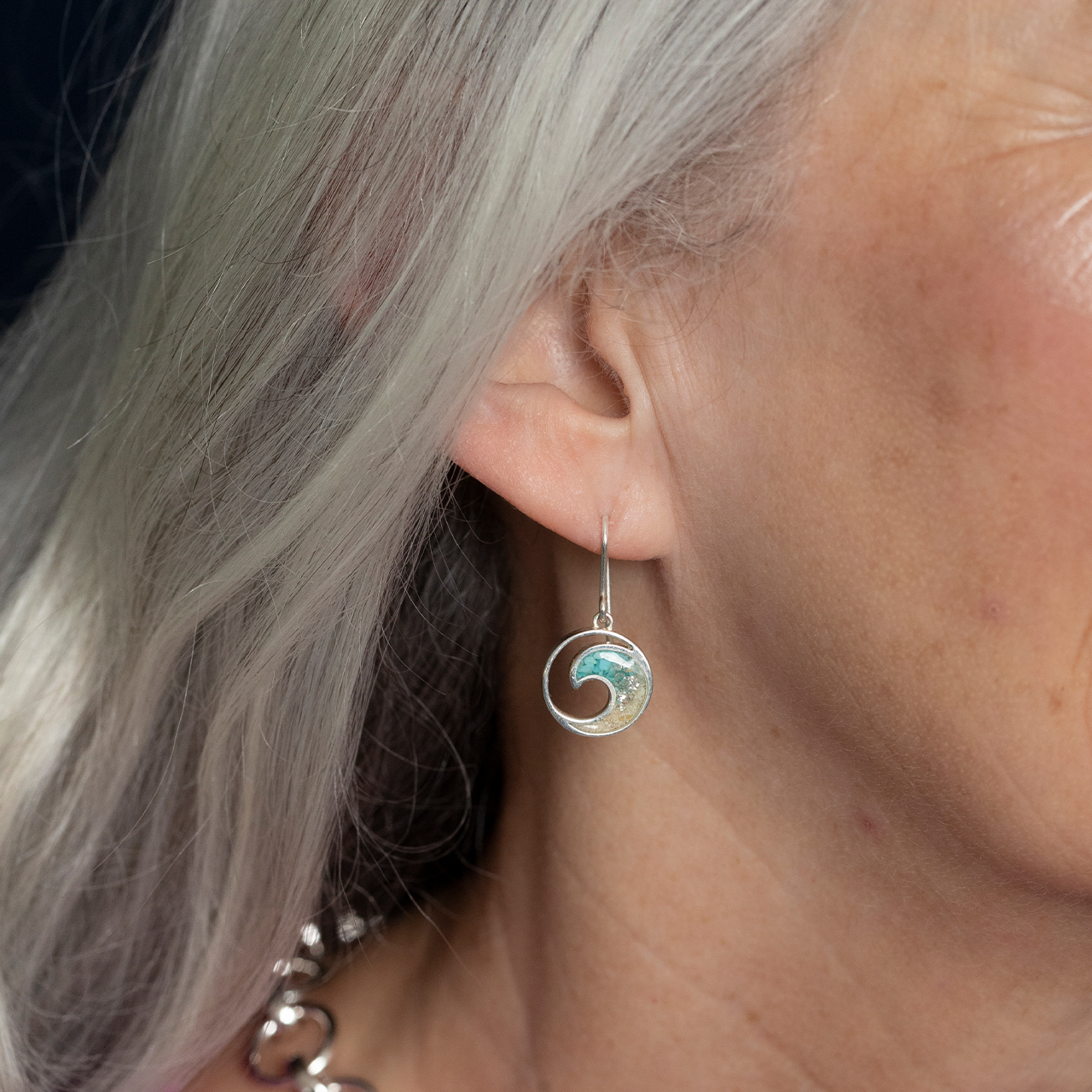 Wave Drop Earrings - Diamond & Turquoise Gradient