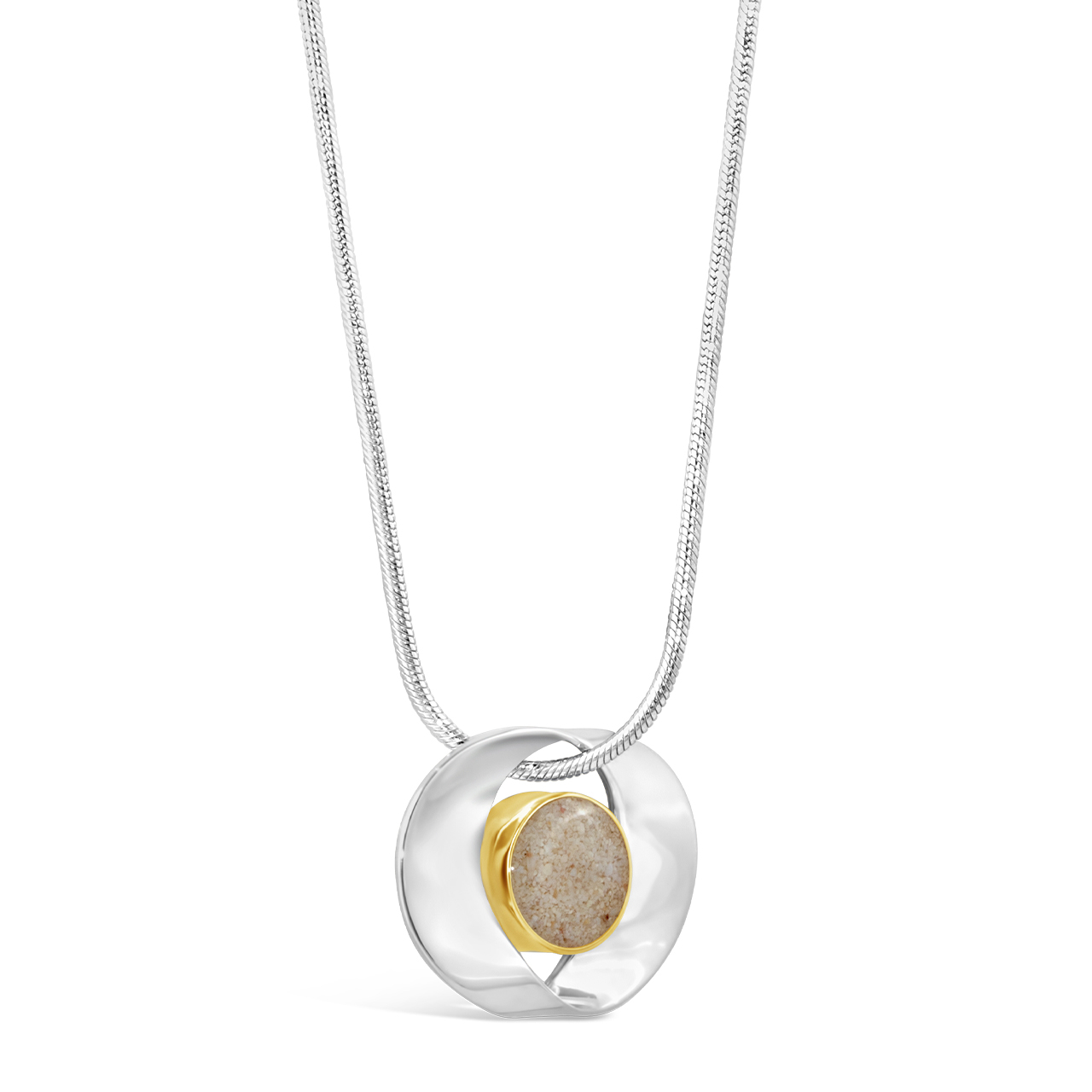 Ribbon Pendant Two Tone Necklace - Larimar and Sand
