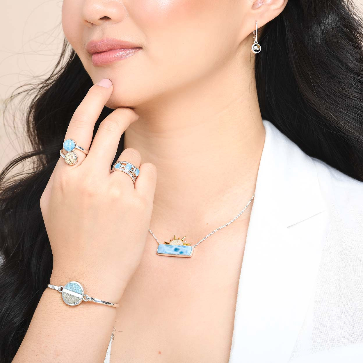 Round Bypass Ring Larimar and Sand