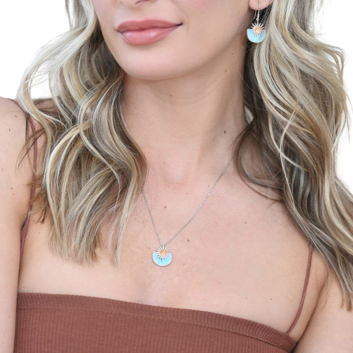 Sun Splash Necklace Larimar and Orange Jingle Shell